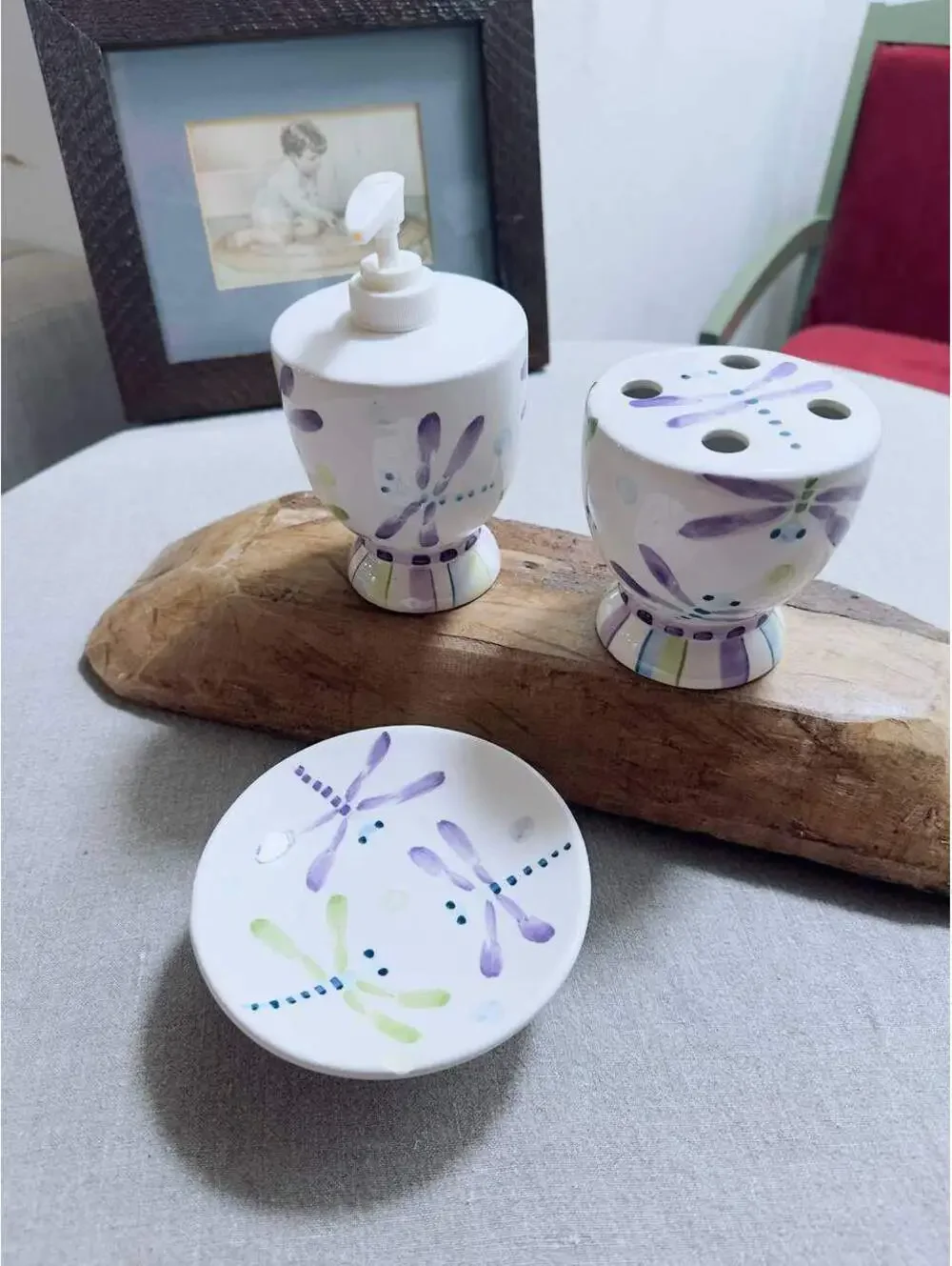 Hand Painted Dragonfly Ceramic Bathroom Set 3 Piece SKL/WW